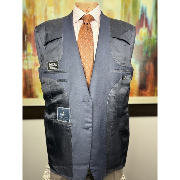 44R Mens Custom Tailored Scabal Super 140’s Blue Blazer - Suit Jacket Sport Coat - Picture 11 of 13